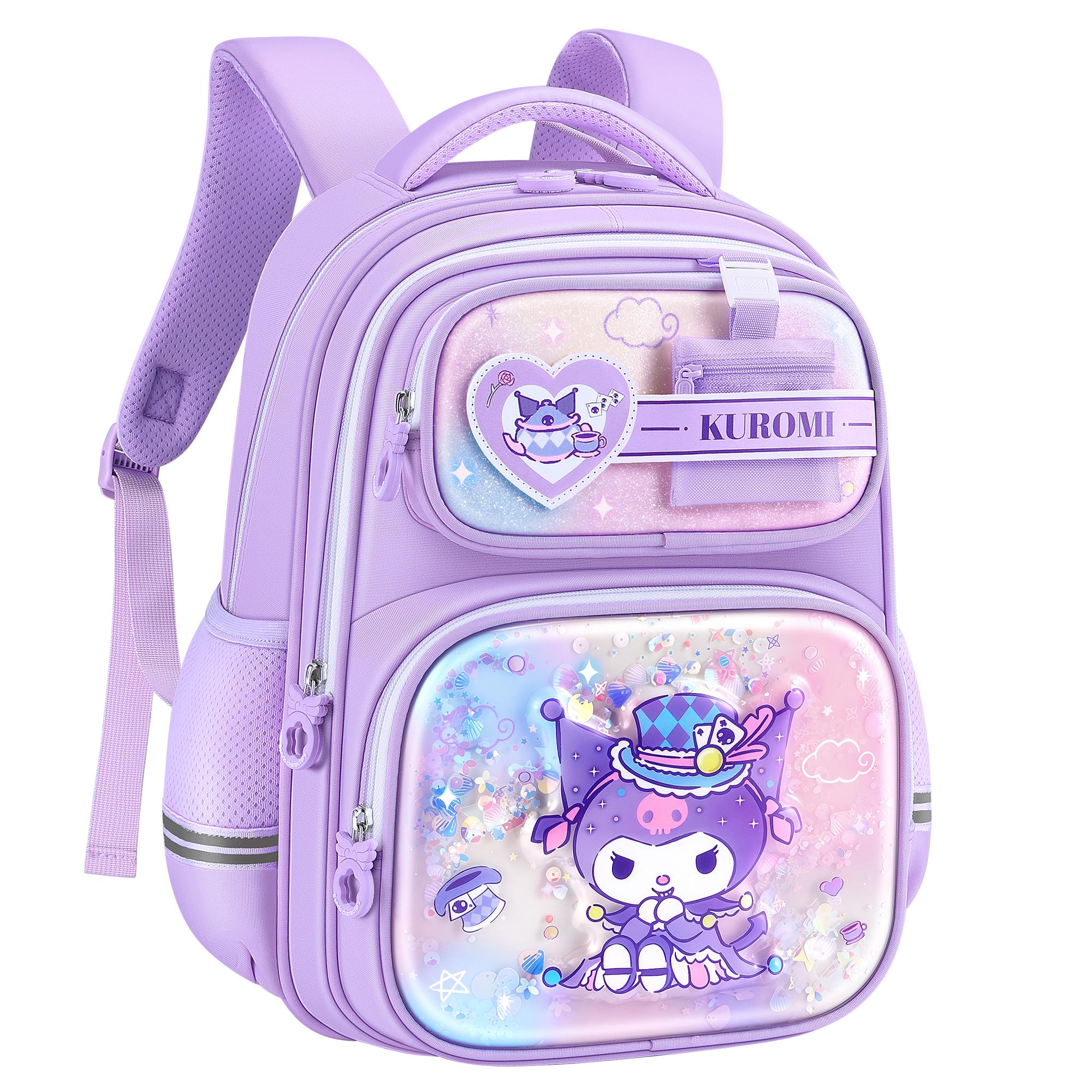 

Новая студенческая сумка Sanrio Kuromi My Melody Cinnamoroll из полиэстера, обычная, женская, фиолетовая/розовая KT0236B 29.0*20.1*38.6CM