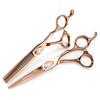 FBS-01 Bronze Gold Hairdressing Scissors Set - Straight, Serrated, Thinning Shears for Salon Use.