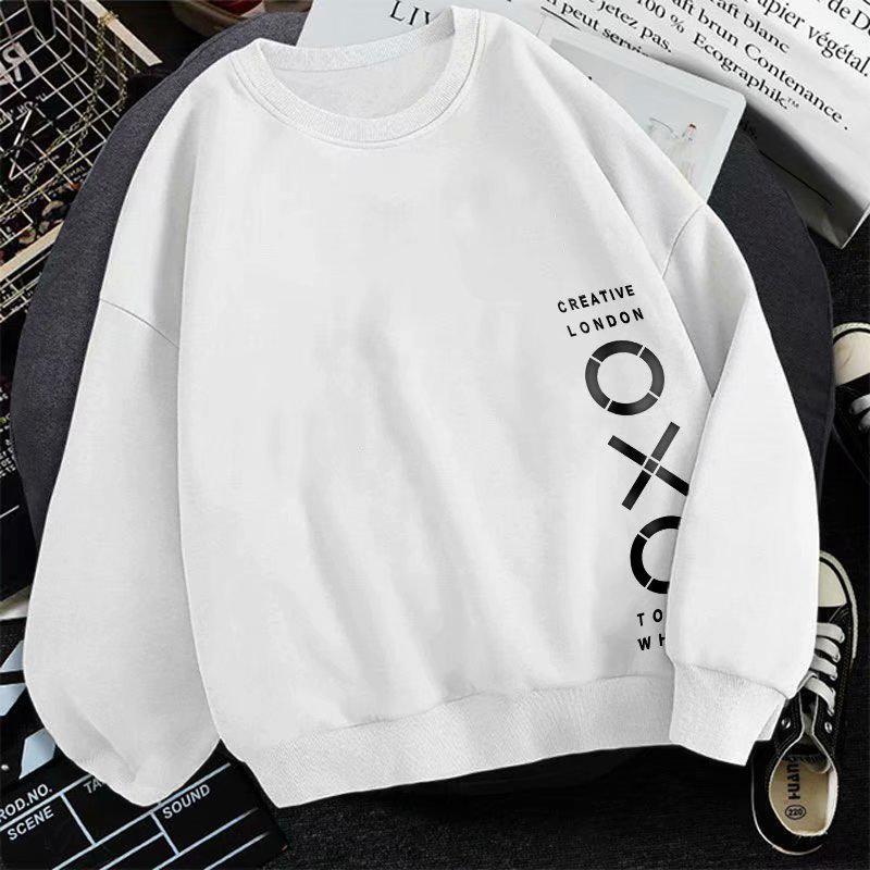 Men's Trendy Loose-Fit Hoodless Sweatshirt - Hong Kong Style, Fleece-Lined, Spring & Autumn, Round Neck, Couple's Pullover.