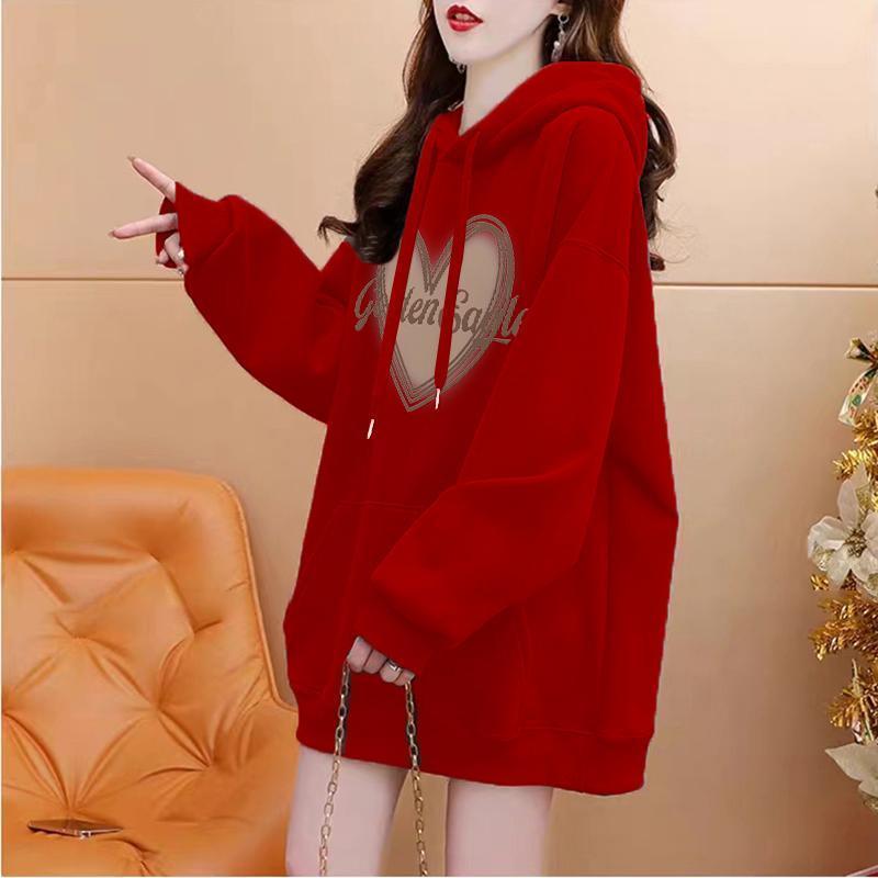 

Ретро Оксамитова Потовщена Худі з Капюшоном для Жінок Осінь та Зима Новий Модний Вільний Ледачий Шик Універсальна Куртка L червоний