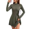 Dámské šaty svetr s dlouhým rukávem bodycon s falešným rolákem žebrovaný úplet podzimní dlouhé šaty