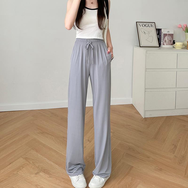 

Ice silk wide-leg pants women s new summer thin narrow version straight drape black casual women s pants sunscreen pants S темно-серого