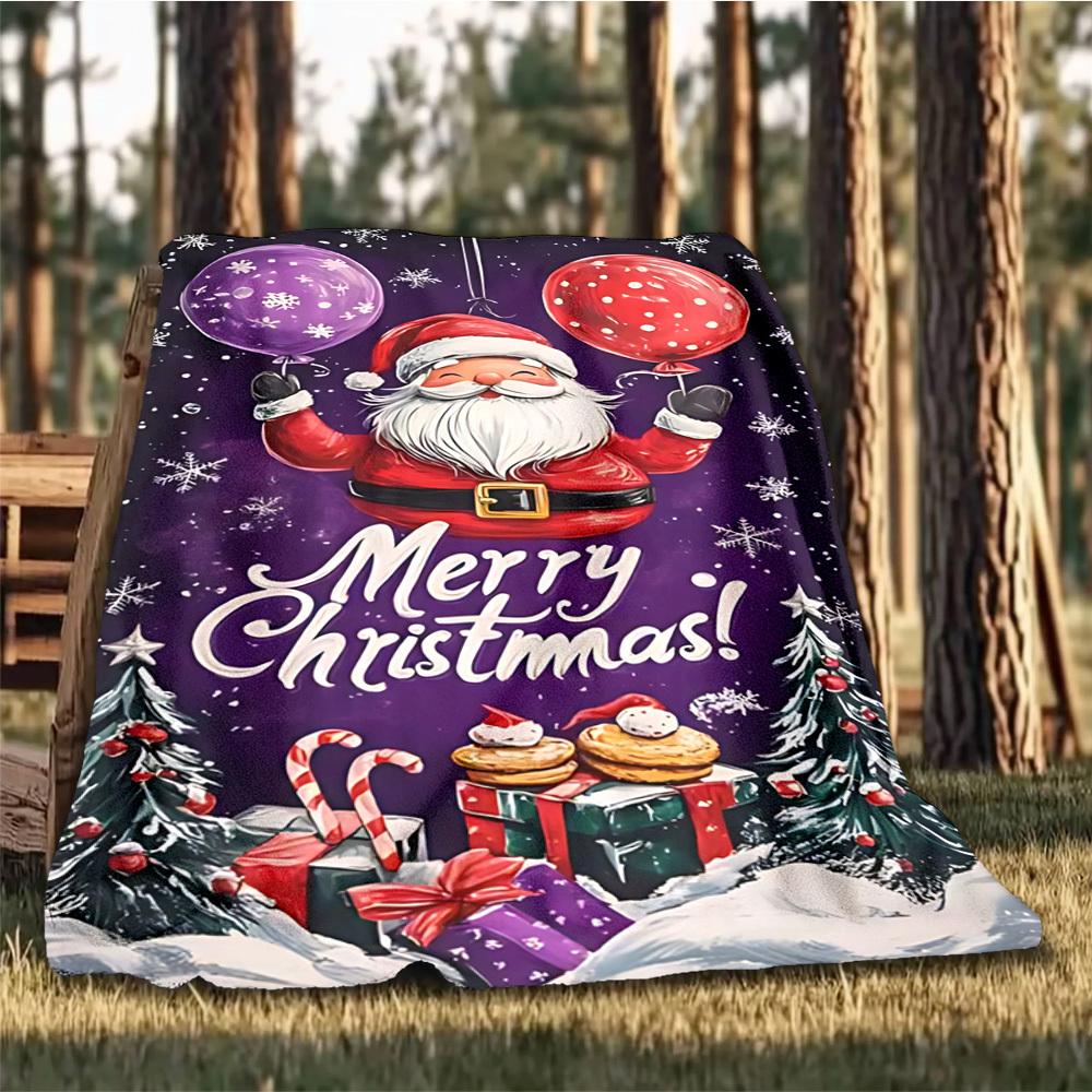 1pc Christmas Decorations Outdoor Flannel Blanket Soft All Season Polyester Throw , Perfect for Picnics & Travel , Picnic Accessory