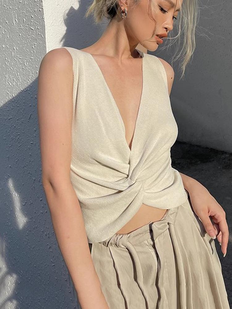 

Корейские шикарные летние майки, французский темперамент, крест, v-образный вырез, вязаные пуловеры без рукавов, женские корейские свободные новые топы B-093 One Size