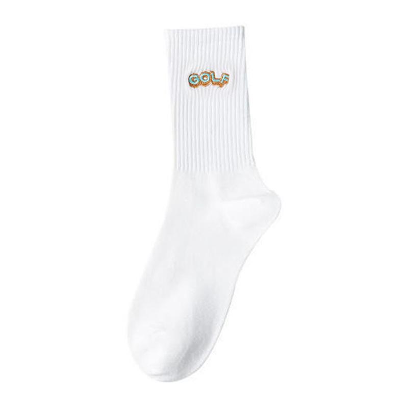 Golf Letter Embroidered Cotton Socks Black And White Wind Street Men And Women Couples Medium Stockings Sports Socks Tide
