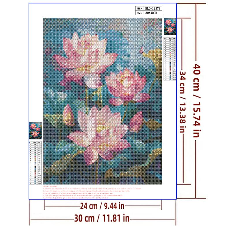 5d DIY Diamond Painting Cross Stitch Pink Lotus Flowers Diamond Embroidery Mosaic Full Round Drill Home Decor