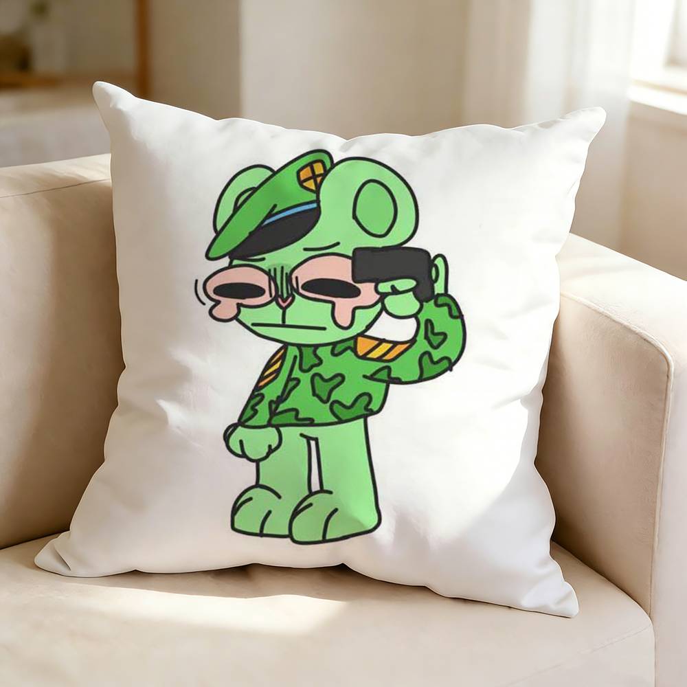 HHappy Tree Friends Cartoon FFlippy  Square DoubleSided printed Pillow Case Bedroom Bedside Pillow Sofa Cushion Cover