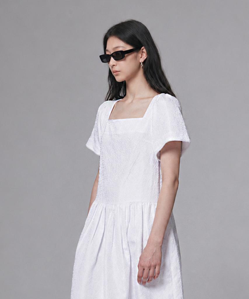 Aussel Flower Jacquard Dress White