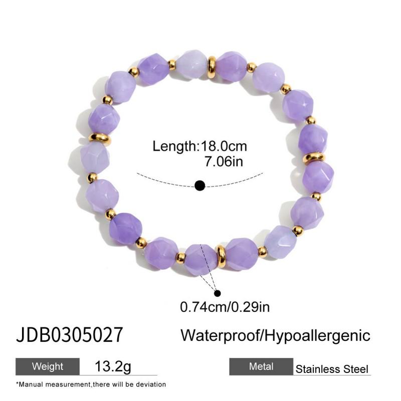 Stainless Steel Layered Bracelet With Amethyst Beads Spacer Balls Geometric Design Womens Fashion Jewelry
