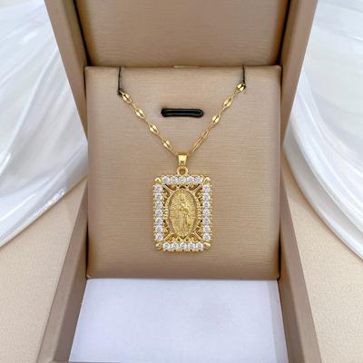 Rámeček na obrázek Portrétní Lehký Luxusní Temperament Nádherný Plný Diamantový Náhrdelník Dámský Univerzální Řetízek na Klíční kost Řetízek z Titanové Oceli