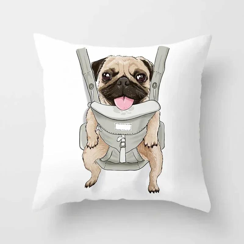 Cute Pug Bulldog Sofa Decorative Cushion Covers Pillowcase For Living Room Personalized Polyester Pillow Case 45*45 Home Decor