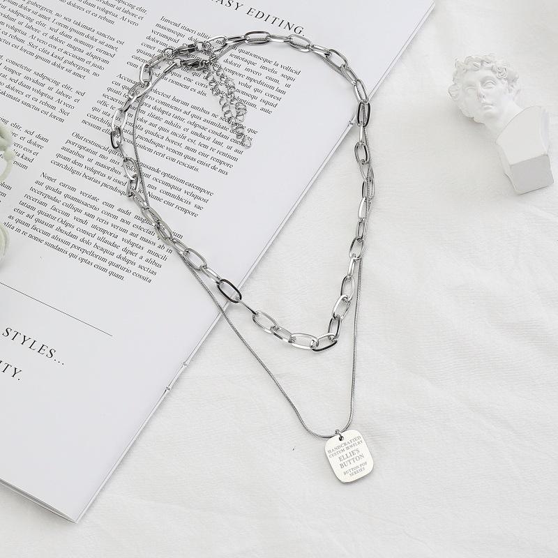 Spice Girl Sweater Chain Double-layer Letter Necklace Niche Women's Summer Design Feels Trendy, and Does Not Fade. Simple Titanium Steel Necklace