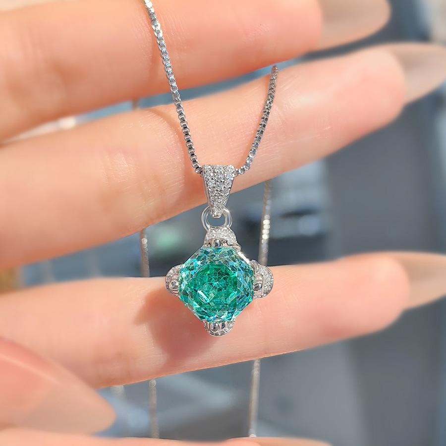 Octagonal Millennium Rose Cut Paraiba Necklace Pendant With High Carbon Diamond Colorful Diamond Stud Earrings Pink Diamond Ring Women