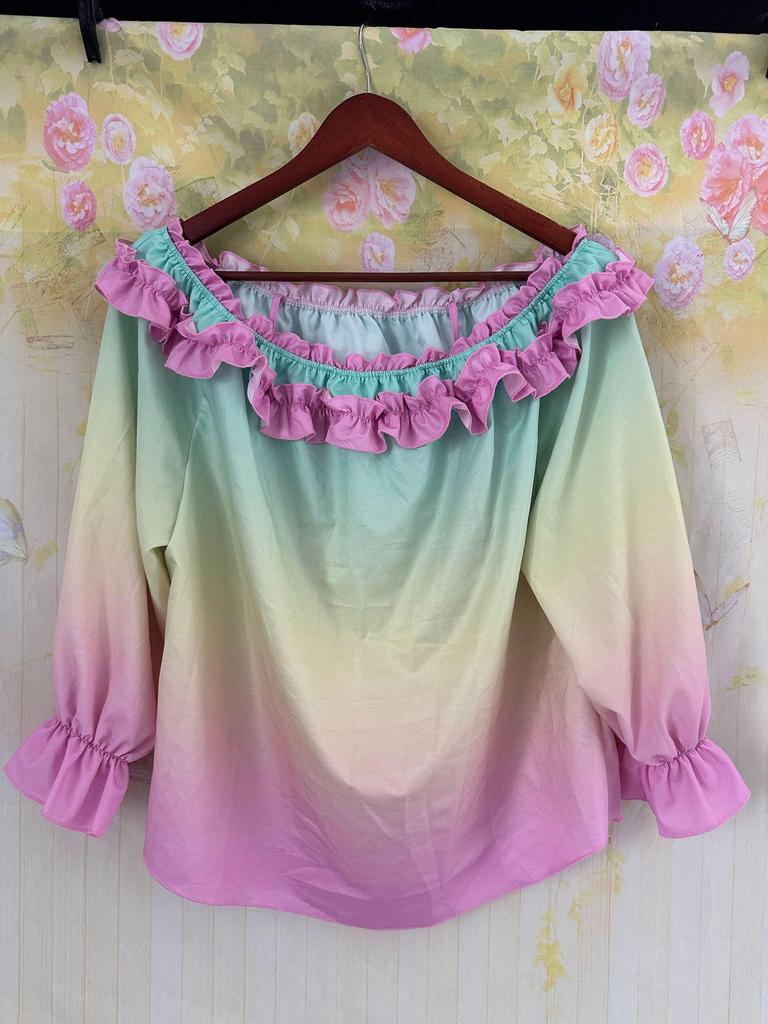 2025 Summer Spicy Girl Plus Size Off-Shoulder Gradient Lace-Up Top