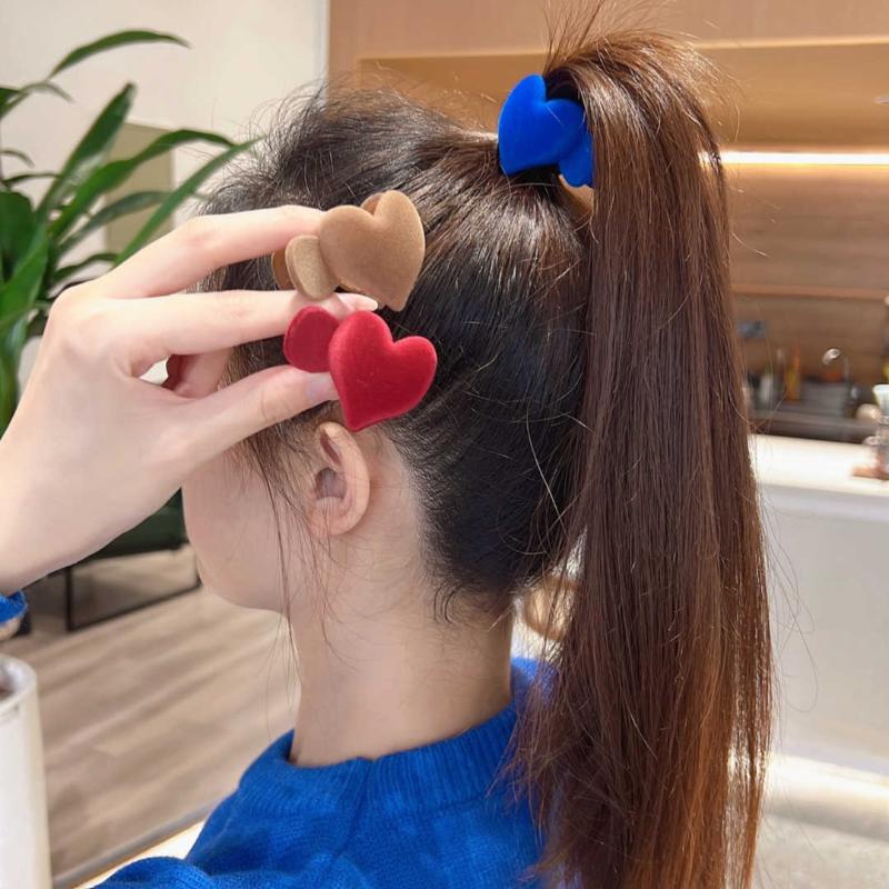 2PCS Vintage Solid Color Flocking Heart Hairpin Simple Grabber High Tail Wagon Style Hair Accessories For Men Women Children