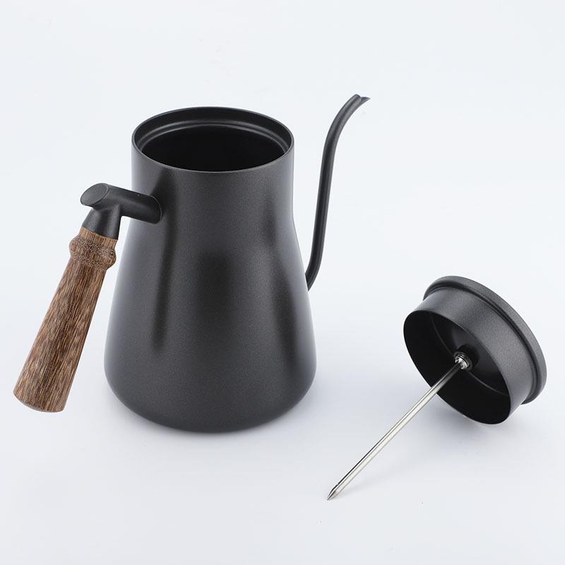 650ml/850ml Pour Over Kettle Exact Thermometer Long Narrow Gooseneck Kettle Wood Handle Coffee kettle Pot for Drip Coffee Tea