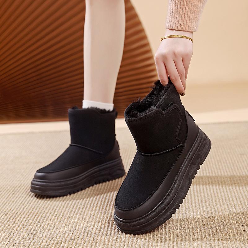 

Ботинки для снега на липучках, хлопковые ботинки, женские зимние, новые, толстая подошва, усиливающая бархатная термоизоляция, короткие, детские, RD 35 чёрный