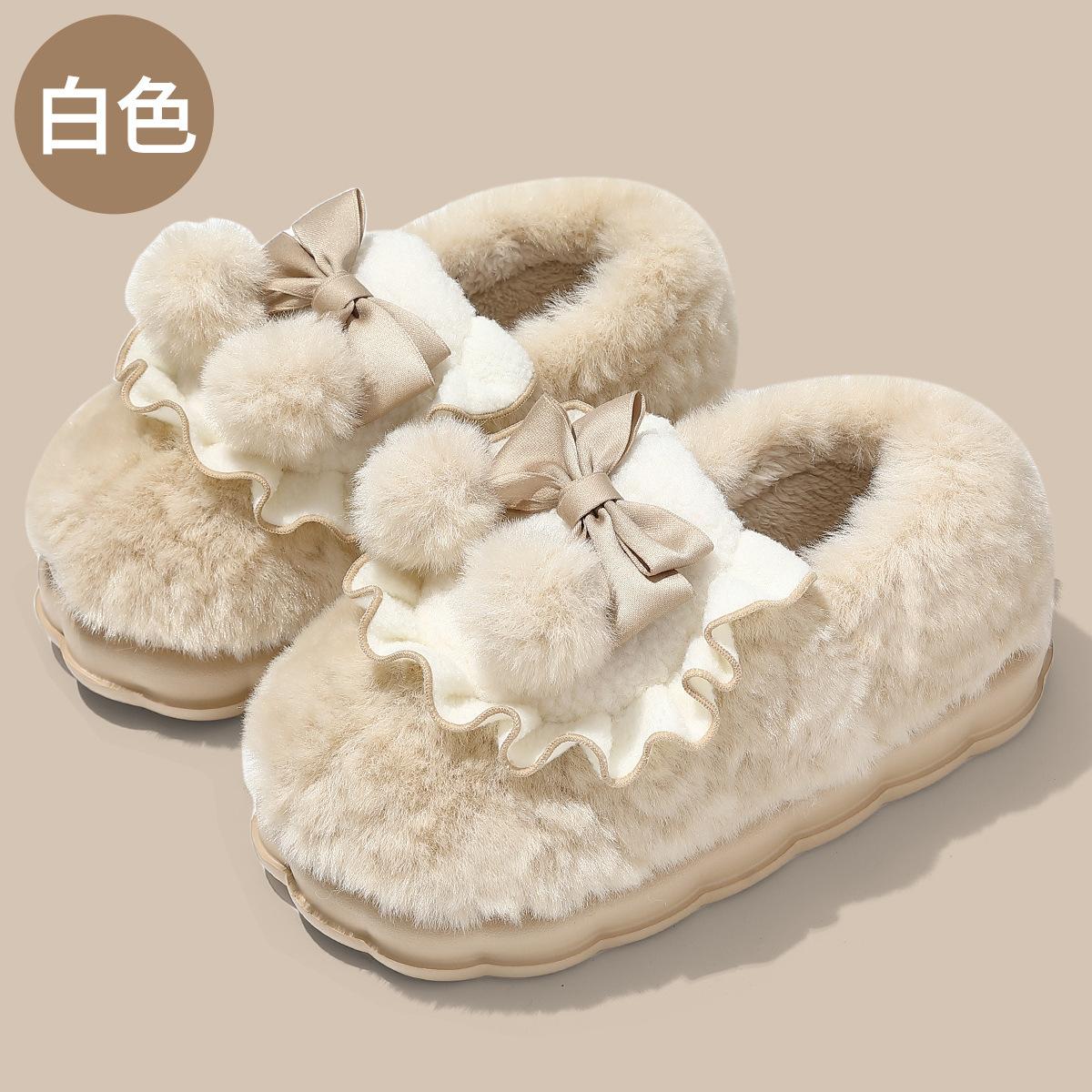 

Couple bow cotton slipper bag heel women s season fleece thickened men s plush warm non-slip cotton shoes men 36-37 inner length 23cm білий