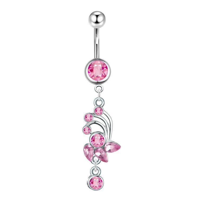 1Pcs Stainless Steel Cross-Border Hot-Selling Love Belly Button Ring 14G Tassel Pendant With Zirconia Belly Button Stud