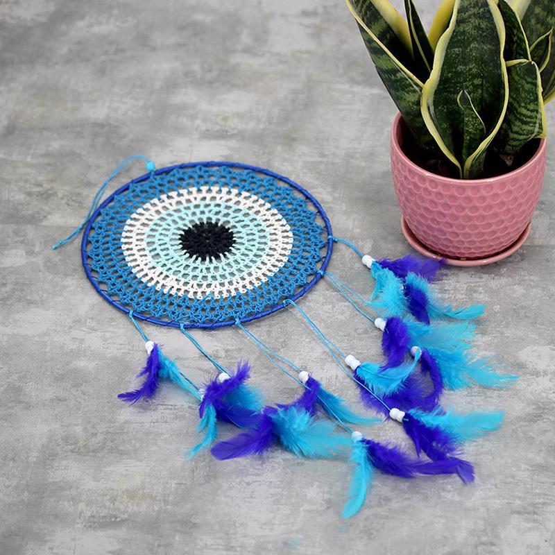Dream Catcher Hand-woven Craft Blue Feather Dreamcatcher Bedroom Wall Hanging Living Room Decoration