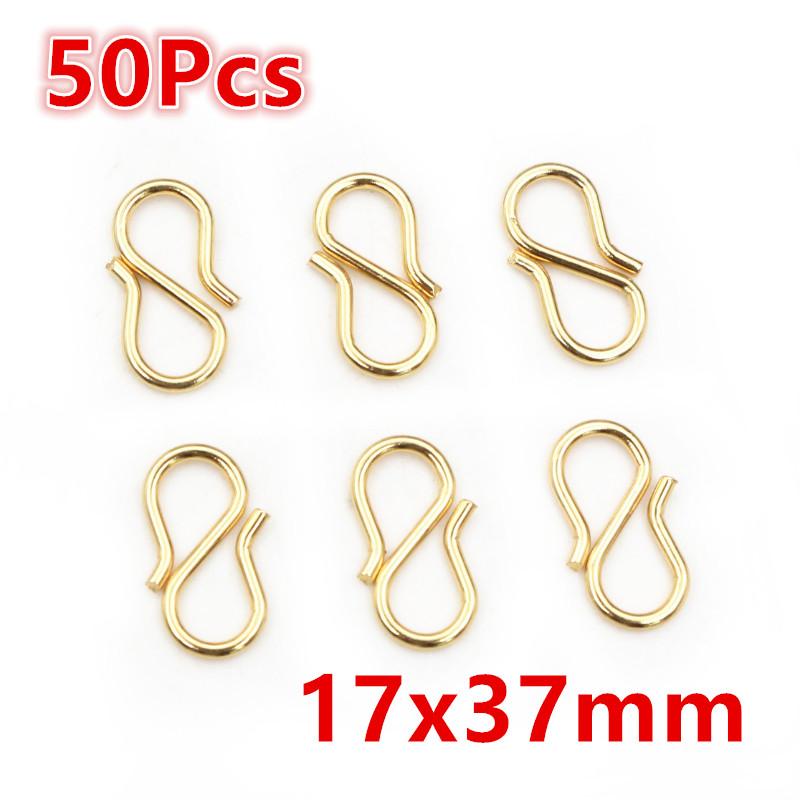 30-50Pcs Stainless Steel Gold Color W/S Shape End Clasps Hooks Chain Connectors For Bracelet Necklace DIY Jewelry Making
