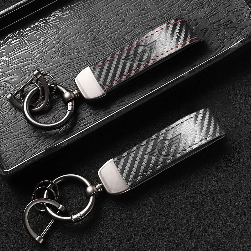 LXZR9 Carbon Fibre Leather Car Logo Keychain Key Ring Holder For BMW Mini Cooper R50 R53 R55 R56 R60 R61 F54 F55 F56 F60 Accessories