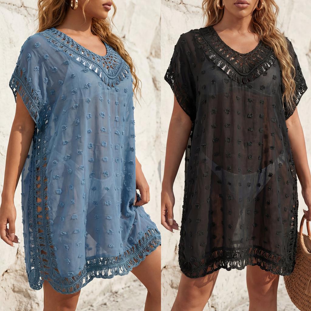 Sexy Women's Beach Cover-up with Three-dimensional Jacquard Embroidery and Patchwork Design, Loose Bikini Outerwear