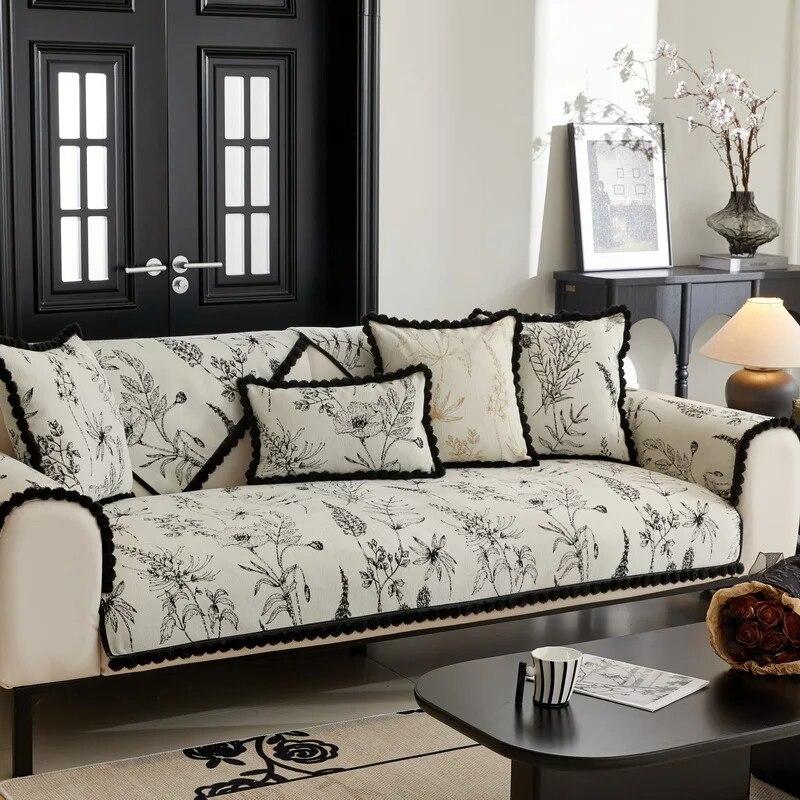 

Ретро синель с кружевной кромкой, универсальный чехол для любого сезона, чехол для дивана для гостиной, нескользящий защитный чехол для дивана, жаккардовый чехол для дивана 70x70cm 1pcs