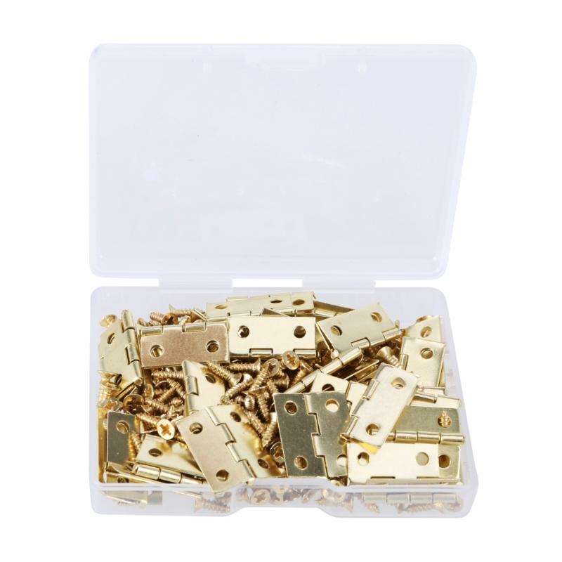 Small Hinges in Elegant Gold Completes with Screws Gold Miniature Hinges Suitable for Jewelry Boxes & Miniature Furniture