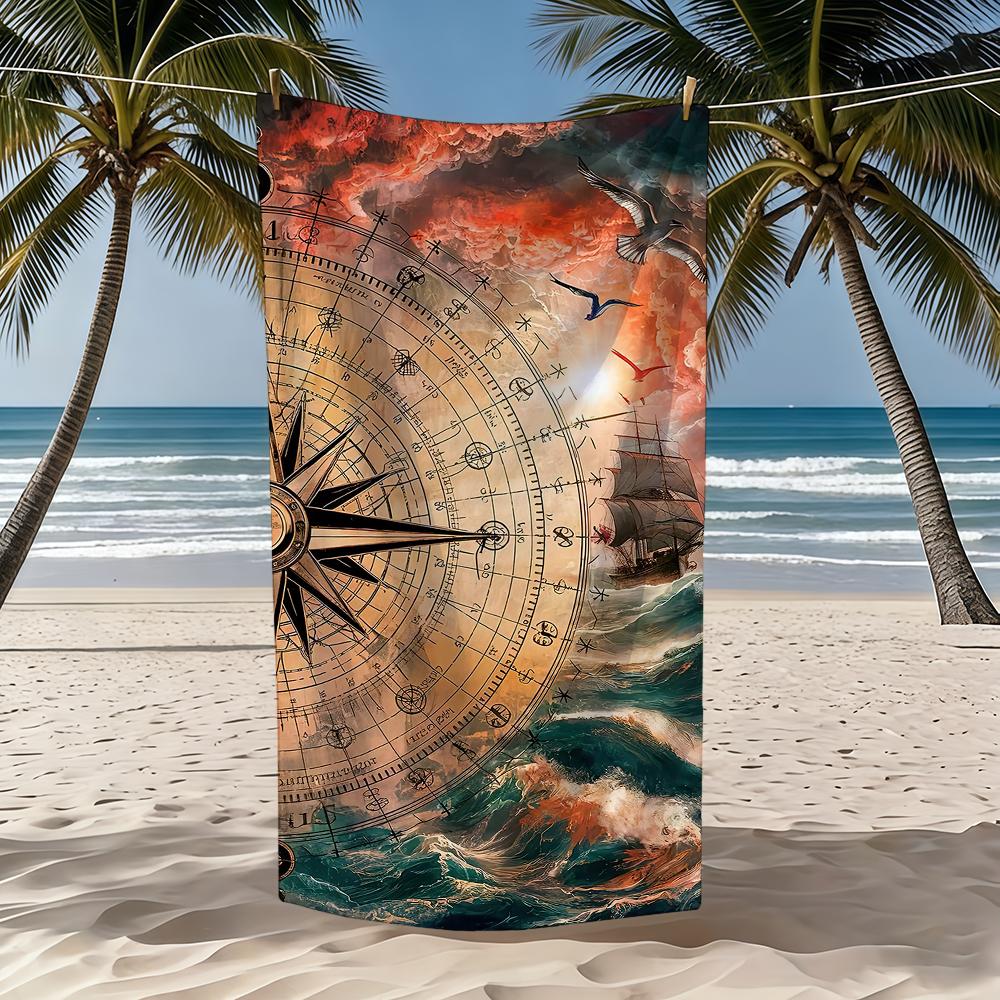 Towel Textile Mobile Bathrobe Beach Quick-Drying Compass Lightweight Portable Camping Map Cell Swim Voyage Pool Travel