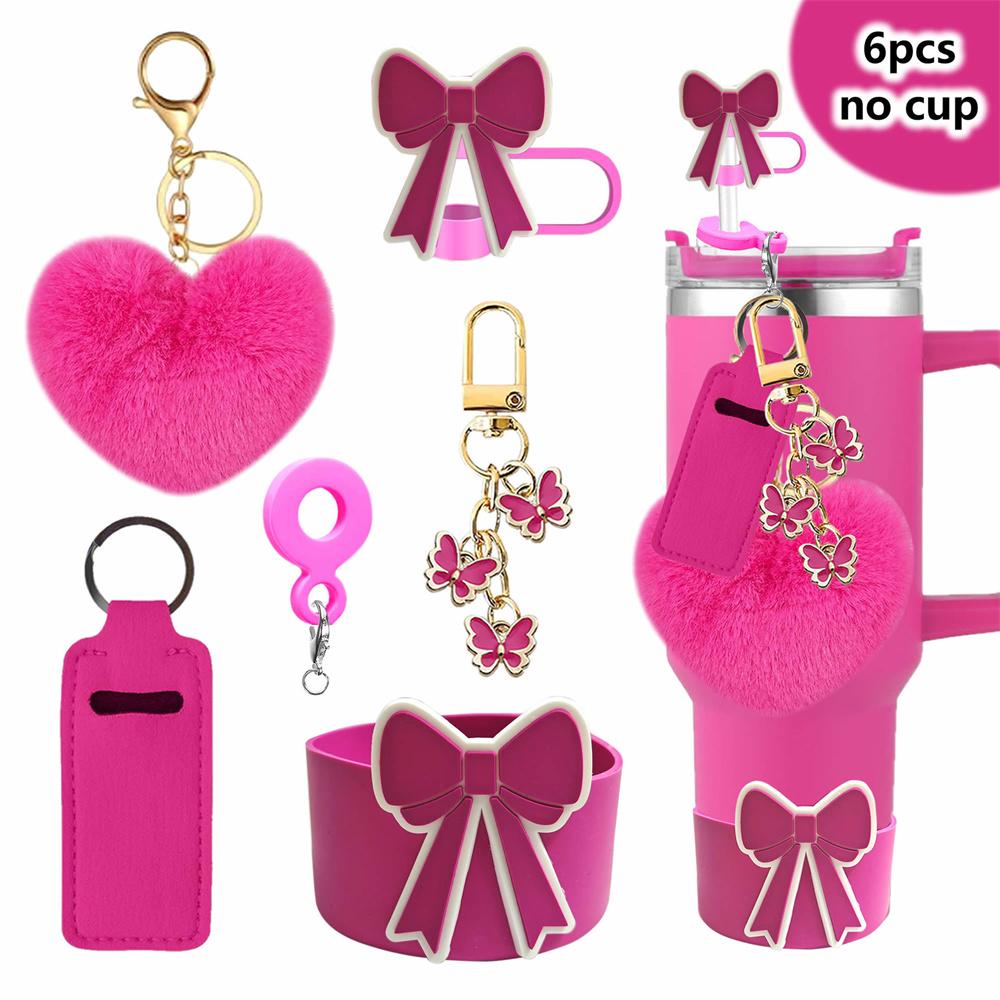 6 шт. силиконовые сапоги для бутылок с водой, крышка с бантом, соломенная крышка, пробка, не проливающаяся, бабочка, подвеска, цепочка, помада, сумка, аксессуары для чашек