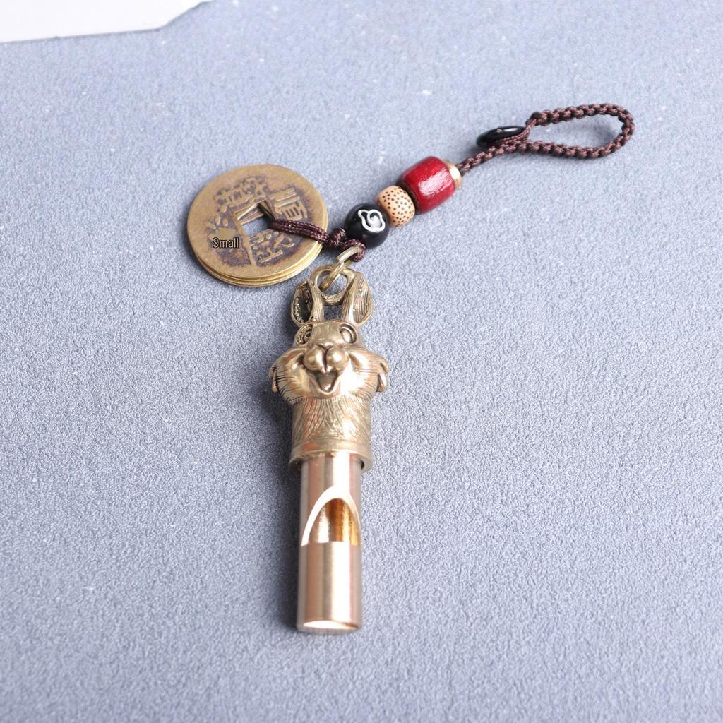 Rabbit Head Brass Whistle Keychain - Zodiac Outdoor Survival Pendant
