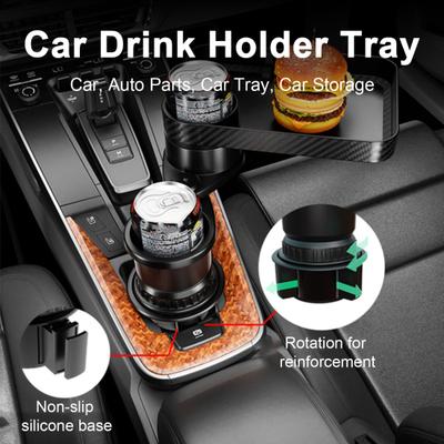Car Cup Holder Tray Expander 3 In 1 Detachable Food Table Tray with Solid Base 360 Degree Rotate Anti-slip Auto Drink Holder