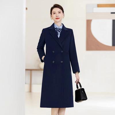 Troyman Women's Navy Wool Blend Business Overcoat