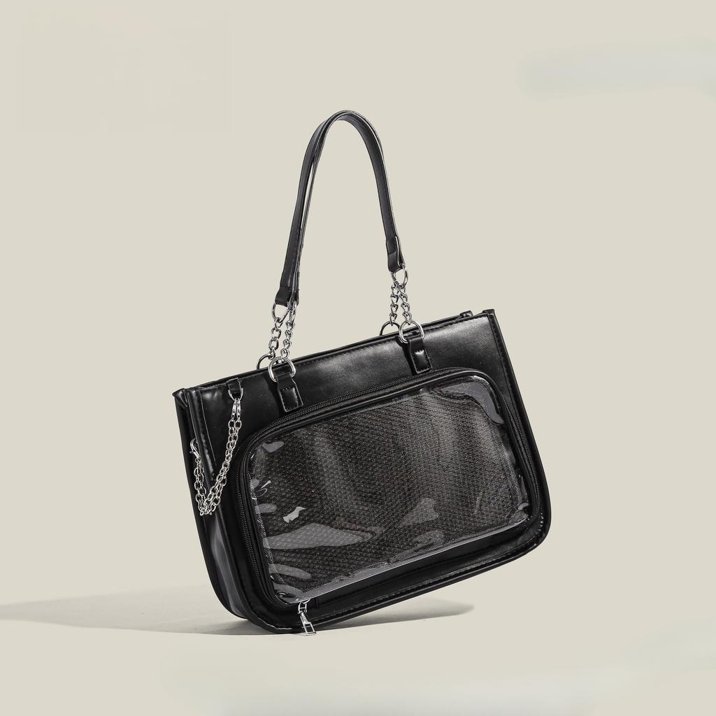 Pain Bag Crossbody Fashionable Small Food Handbag Shoulder Bag Black Junior and Senior High School Students Commuting Transparent Bar Bag