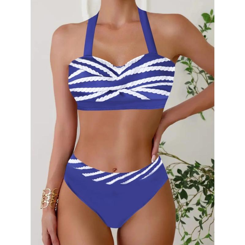 

Новый женский купальник бикини 2025 года, раздельный дизайн, трансграничные купальники, модный женский купальный костюм 5XL синий