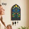 Entryway Organizer for Keys Bohemian Wooden Key Hanger, Decorative Wall Mounted Holder with 4 Metal Artistic Hooks Small Items Hooks, Hanging