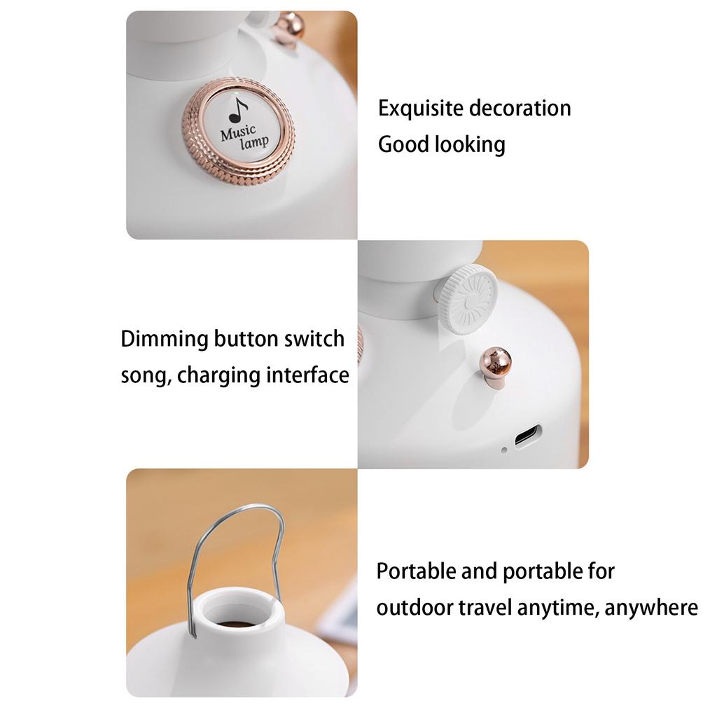 Hanging Hand Lantern Music with 1200MAH Battery Retro Camping Lights for Garden Outdoor