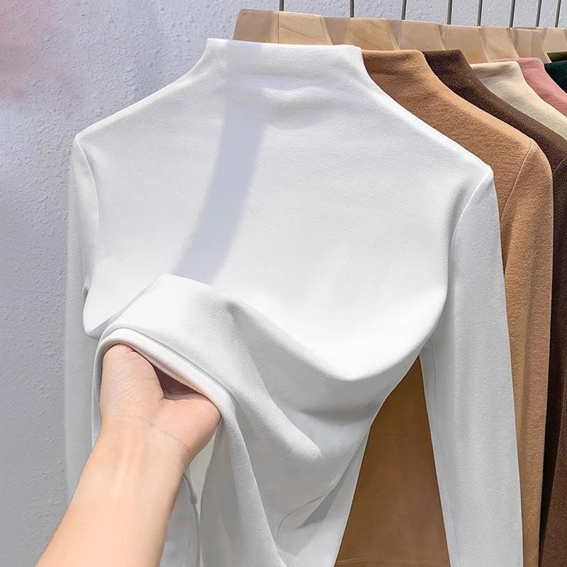 High-Neck Ribbed Thermal Base Shirt For Women Winter Warm Underwear Brushed And Thickened Women T-Shirt