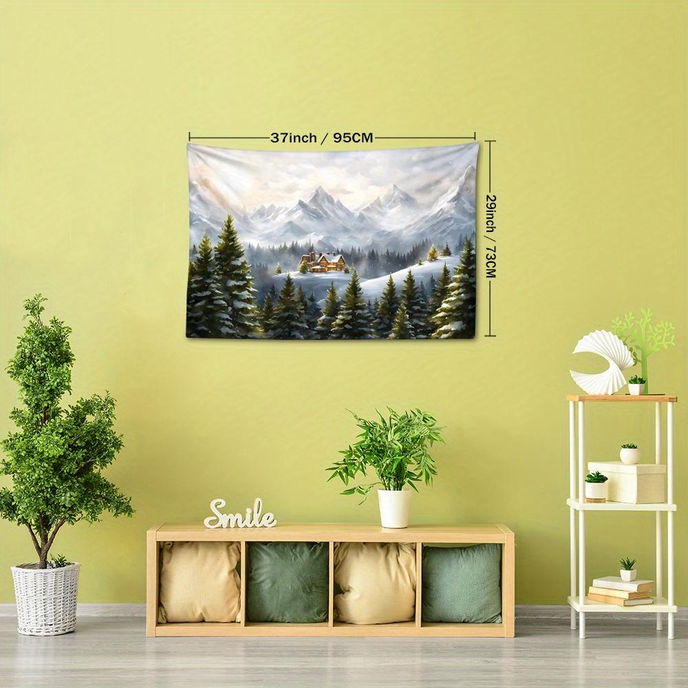 1 Stück, Berghütten-Wandteppich, 126x320 Zoll, Gewebter Wandbehang aus Polyester, Weicher und Flacher Stoff, Natürlicher Stil Raumdekor, Rückwand für Schlafzimmer & Wohnzimmer