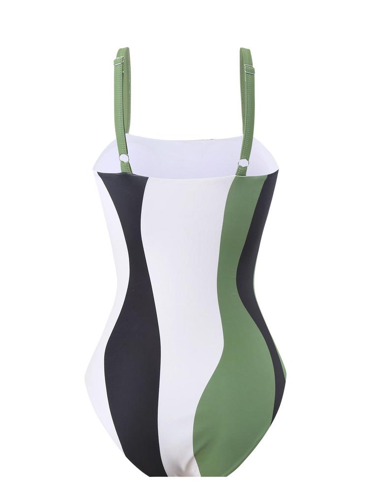 2026 European American Slim-Fit Strappy One-Piece Swimsuit with Mesh Skirt 2-Piece Set