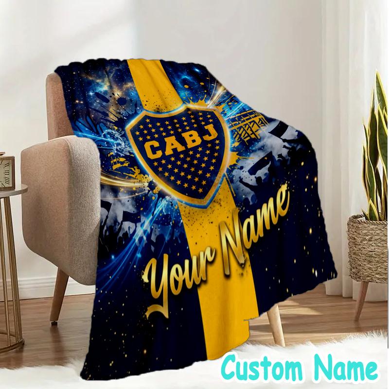 Custom Name Boca FC Crest Design Flannel Blanket Seasonal Universal Blanket For Indoor/outdoor, Perfect For Bedroom Sofa birthday gifts