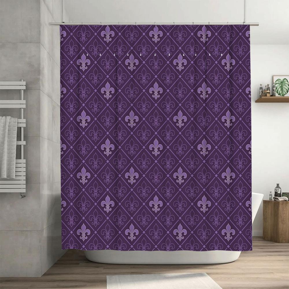 Vintage Purple Shower Curtain with Classic Fleur-de-lis Pattern Perfect for Bathroom Decor