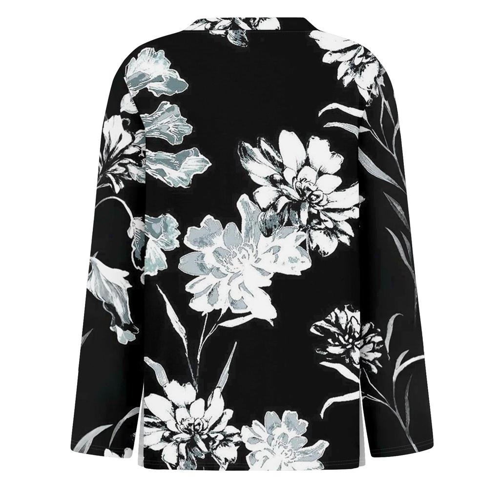 Mote dame casual splittkant rund hals langermet løs trykket t-skjorte dametopp