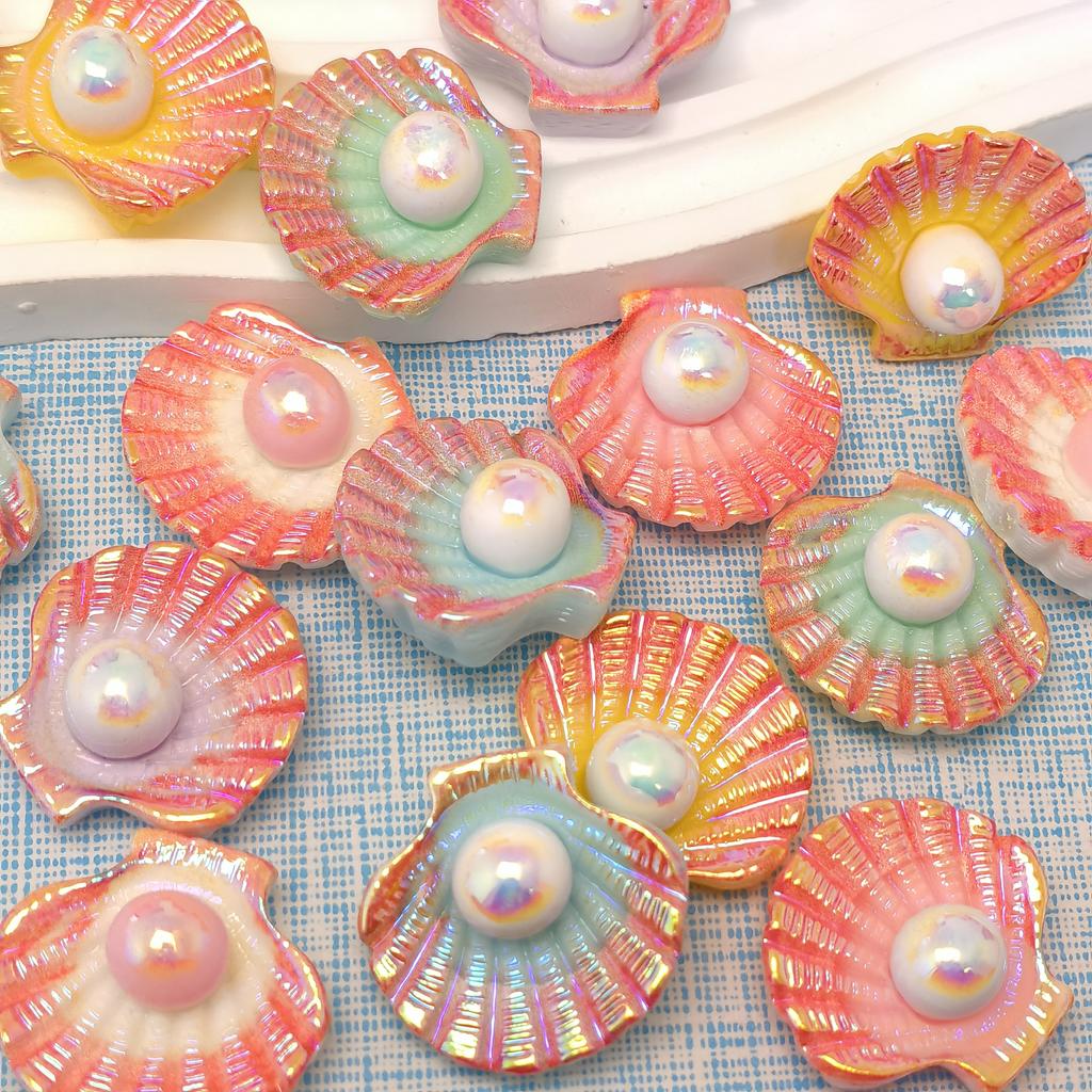 3D Pearl Shell Resin Embellishments Flatbacks 100 Pieces Shine Shell Resin Charms for DIY Handicraft, Phone Case,Scrapbooking