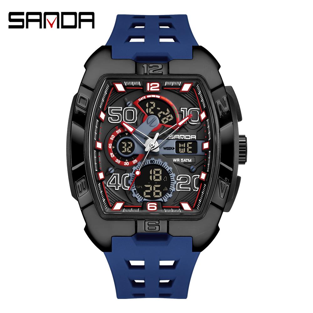 SANDA 5110 New Men's Outdoor Multifunctional Electronic Quartz Watch 5ATM Waterproof Night Light Countdown Stopwatch Alarm Clock