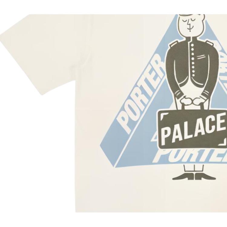 Palace x Porter SS23 Collaborative Cartoon Logo Print Round Neck Casual Short Sleeve T-Shirt Unisex Tops Off-White PLC23S2006