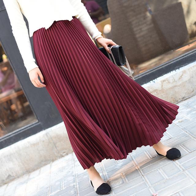 Falda Plisada Clásica para Mujer 90cm/80cm Larga Falda Femenina de Cintura Elástica Talla Grande Falda Plisada de Terciopelo para Invierno Largo hasta el Tobillo