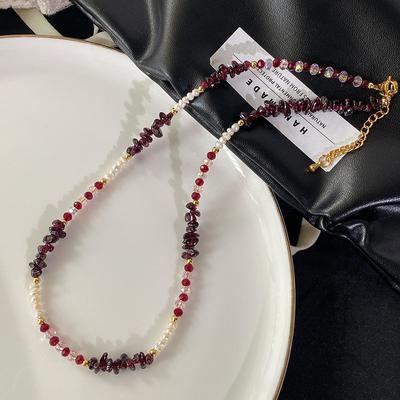 Freshwater Pearl Jade Necklace New Chinese Natural Garnet Sweater Chain Versatile Gift Girlfriend Collarbone Chain Accessories Women