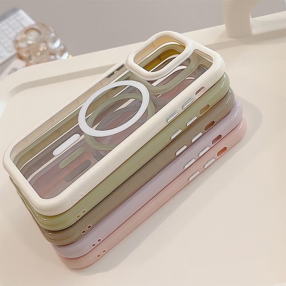 Cream Magnetic Acrylic Drop-proof iPhone Case for 11 To 16 Series, Compatible with 15 Pro Max.